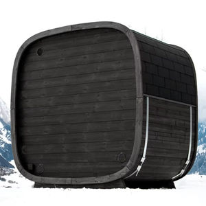 HELIUS Nuevo Diseño Sauna Exterior para 6 Personas, Tipo Cubo Negro, Sauna Tradicional de Leña con Espejo de Vidrio - Product Image 5