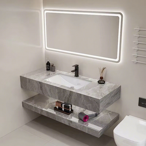 Meuble-lavabo de salle de bain d'hôtel de luxe avec design mural flottant, miroir et lavabo modernes étanches - Product Image 3