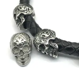 Fancy Skull Bead Findings 6mm Leather Cord Wholesale Paracord Lanyard 304 Stainless Steel Necklace Bracelet Skull Bead Spacer