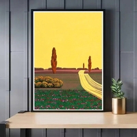 Seni Hiroshi Nagai Cetak Inkjet Bergaya Vintage Nordic Vaporwave dengan Pemandangan Kota Pantai Berbingkai untuk Dinding Latar Belakang Kafe Restoran