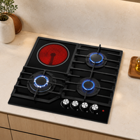 Table de cuisson multi-combustibles (gaz, électrique, GPL) à économie d'énergie, compatible avec divers ustensiles de cuisson, surface en verre trempé, haute performance (encastrable ou sur table)