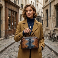 Sac fourre-tout décontracté de luxe pour femme en cuir véritable, motif floral rétro, fermeture éclair, imperméable, polyester – En stock usine