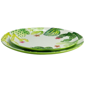 Juego de Vajilla de Melamina Verde con Diseño de Hojas, 12 Piezas, con Plato y Tazón - Product Image 2