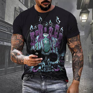 T-shirt Personalizzata con Design 3D Teschio Heavy <span class=keywords><strong>Metal</strong></span> per Uomo, Stampa Grafica Sublimazione, Maglietta Nera Punk Rock, Abbigliamento Maschile - Product Image 4