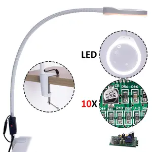 Lupa de mesa de 10x iluminada, lente de aumento, regulável, para mesa