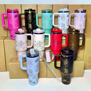 Gobelet isotherme en acier inoxydable de 40 oz avec poignée, logo de marque personnalisé H2.0, tasse à café de voyage en plein air, tasse à boisson mignonne avec dessin animé - Product Image 1