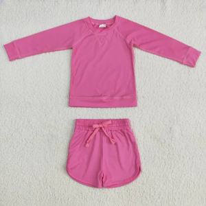 Conjunto deportivo de verano para niñas, shorts de yoga color rosa intenso. - Product Image 1