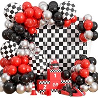 Kit de guirlande de ballons sur le thème des voitures de course, ensemble d'arche de ballons à carreaux rouge, noir et argent pour les décorations de fête d'anniversaire sur le thème des courses pour enfants