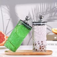 Kecolove Gobelet en verre réutilisable 350 ml, esthétique, sans BPA, anti-fuite, avec couvercle motif diamant et paille, pour boissons glacées à domicile
