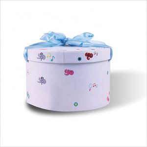 Custom Printed Cylinder Packaging Paper <b>Box</b> Hard Cardboard Round Boxes With Ribbon Handle - Product Image 1