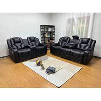 Conjunto de Sofás Reclinables Eléctricos de Cuero Sintético de Alta Calidad con Reposacabezas Móvil y Mesa Elevadora, Ecológico para Sala de Estar
