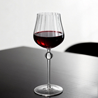 Samyo 390ML Verre à vin rouge à longue tige, moderne, personnalisé, rayé, côtelé, transparent, en cristal, écologique