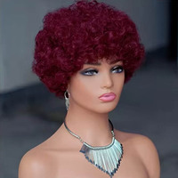 Vente en gros de cuticules en cheveux vierges indiens alignés Aucune dentelle Afro Kinky Curly Short Pixie Cut 100% perruques en cheveux humains pour femmes noires