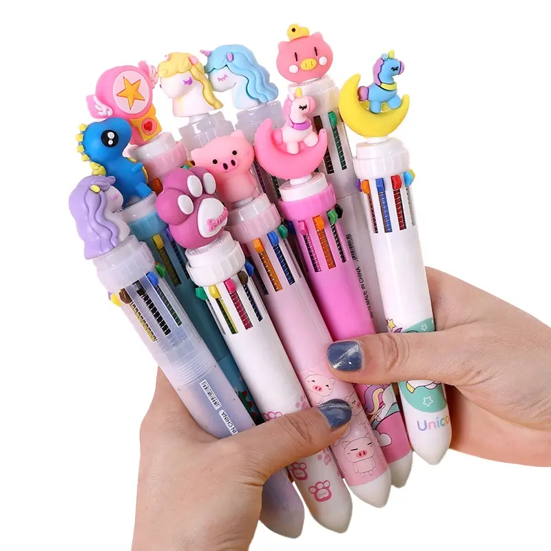 cheap Cute 10 color cartoon multi color ballpoint pen student multi ballpoint pen