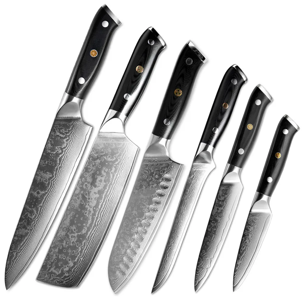 Juego Japonés de Cuchillos de Chef de Acero Damasco de 67 Capas con Mango G10 Cuchilla Colorida para Rebanar Salmón Sushi Cocina Esencial