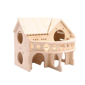 Großer Balkon Kleines & Niedliches Holz-Hamsterhaus mit Balkon - Doppelstöckige Waldhütte für Zwerghamster, Mäuse, Gerbils - Product Image 1
