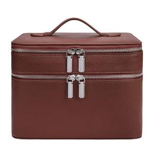 Bolsa de Maquillaje Profesional Portátil de Doble Capa, Estuche para Herramientas de Cuidado de la Piel, Caja de Almacenamiento de Pestañas de PU, Bolsa de Cosméticos con Múltiples Compartimentos - Product Image 4