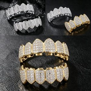 Grilles dentaires Hip Hop Or Platine |   Dents en <span class=keywords><strong>strass</strong></span> serties de diamants |   Cadeau de fiançailles idéal pour les rappeurs - Product Image 1