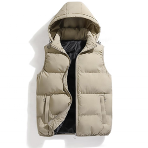 Chaleco acolchado negro con capucha para hombre, chaleco con cremallera, cortavientos, relleno de plumón, ropa de abrigo para invierno - Product Image 6