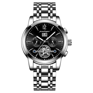 Montre-bracelet mécanique automatique de luxe POEDAGAR en acier inoxydable, tourbillon, montre pour homme, étanche, lumineuse, montres pour hommes d'affaires - Product Image 1