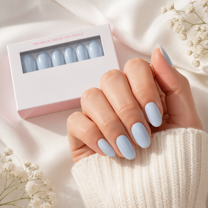 <span class=keywords><strong>Faux</strong></span> ongles en gel souple PMMA, couleur <span class=keywords><strong>bleu</strong></span> <span class=keywords><strong>pastel</strong></span> unie, forme amande moyenne, réutilisables, à presser - Product Image 5