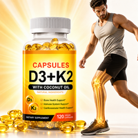 Capsules de Vitamine D3 K2 5000 UI à l'Huile de Coco pour la Santé Osseuse et le Soutien Immunitaire, Végétaliennes, 120 Comprimés, Complément Naturel en Gélules Molles