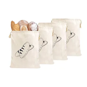 Tas kantong roti alami dapat dipakai ulang Logo kustom tas kantung makanan kanvas katun ramah lingkungan untuk roti buatan rumah