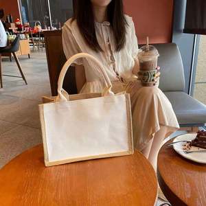 Custom Grocery Waterproof Bridesmaid <b>Gift</b> Travel Shopping DIY Craft Blank <b>Large</b> Jute Reusable Burlap Tote <b>Bag</b> - Product Image 2