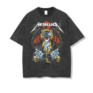 Venta al por mayor de alta calidad para hombre Camiseta de calle de gran tamaño banda de heavy metal estampado 100% algodón Vintage camisetas