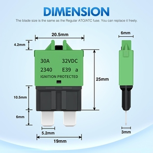 Disjoncteur manuel réinitialisable pour automobile 32V CC, fusible à lame ATC ATO standard 3A 5A 10A 15A 20A 25A 30A, protection contre les surcharges - Product Image 2