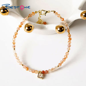 Wholesale Hot Sale Jewelry Making Custom Gold Plated Charm Natural Stone Beads Aquamarine <b>Bracelet</b> for Women - Product Image 5