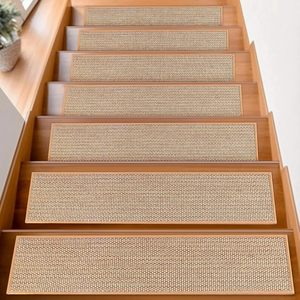 Faux Linen <strong>Stair</strong> <strong>Treads</strong> <strong>for</strong> Wooden Steps Indoor 8" X 30" <strong>Stair</strong> <strong>Carpet</strong> Rug Non Slip, Machine Washable <strong>for</strong> Kids Elders and Pets - Product Image 1
