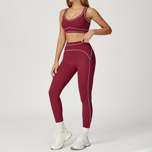 Customized Logo <strong>White</strong> Line 3 Pieces Compression U Neck Elastic Yoga Workout <strong>Sports</strong> <strong>Bra</strong> Running Leggings Fitness Sets for Women - Product Image 2