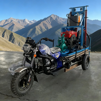 Foreuse rotative diesel montée sur tricycle pour puits d'eau, avec pompe à boue et moteur, profondeur max. 200 m, utilisation facile
