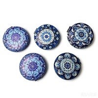 Cermin Kompak Pola Mandala Biru Vintage, Cermin Rias Saku Lipat Dua Sisi, Cermin Kosmetik Portabel untuk Perjalanan, Cocok untuk Hadiah