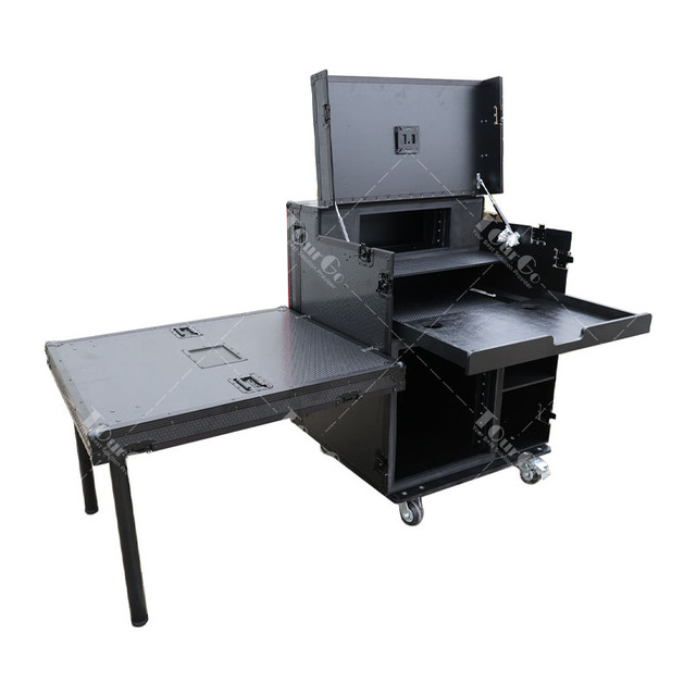 Black Finish Mobile AV Broadcasting Streaming Recording Studio Workstation Case with 4U Top 12U Bottom