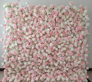 L Blanc Rose Faux Floral Mur Toile de Fond Panneau 3D Enrouler Tissu Faux Soie Artificielle Rose Fleur Mur pour Mariage Réception Décor - Product Image 6