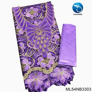 Belle dentelle noire et tissu <span class=keywords><strong>Bazin</strong></span> broderie col dentelle <span class=keywords><strong>couture</strong></span> Afriacn <span class=keywords><strong>Bazin</strong></span> 2.5 mètres chaque ML54NB33 - Product Image 3