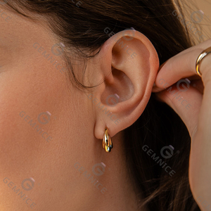 Pendientes Gemnel de Plata de Ley 925, Chapados en Oro, Antioxidantes, Lisos, Brillantes, Curvos, Minimalistas, sin Adornos, a la Moda - Product Image 2