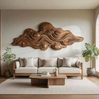 Décoration murale en bois massif Idao à motif ruban, relief tridimensionnel en grain de bois, pour salon et hôtel
