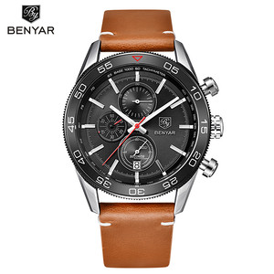 Reloj de cuarzo para hombre Benyar, cronógrafo analógico, resistente al agua hasta 30M, reloj de pulsera con correa de cuero negro BY-5106M - Product Image 2