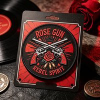 Patch brodé tendance, promotion en gros, thermocollant, style rétro rock punk, motif rose et pistolet, écologique, taille personnalisée, pour chapeaux