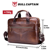 Maletín de Negocios Vintage BULLCAPTAIN, Maletín para Portátil de Cuero Vacuno Genuino para Hombre, Maletín de Estilo Retro