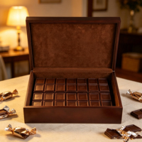 Boîte à chocolat en bois creux gravée au laser avec doublure en velours, logo personnalisé, couvercle à charnière pour l'emballage de desserts du Ramadan et de l'Aïd au Moyen-Orient