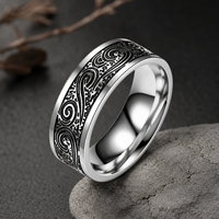 Bague Unisexe JLM en Acier Titane 316L Gravée Motif Tourbillon Rétro Hypoallergénique Anti-décoloration Géométrie Ancienne en U Style Vintage Quotidien