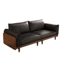 Italienisches Luxus-Ledersofa in Quadratform, Mittelgroß, für Moderne Einrichtung, Massivholz in Schwarznuss-Farbe, Kompakt für Zuhause
