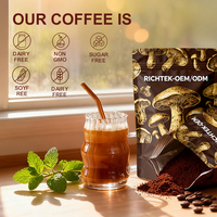 Café de Hongos 6 en 1 de Marca Privada en Polvo OEM, Mezcla de Reishi, Melena de León y Cordyceps, Café Instantáneo Sin Azúcar con Aceite MCT