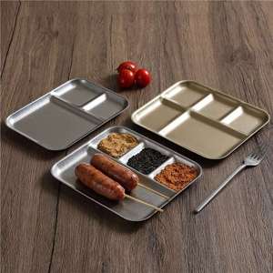 Stainless Steel Compartmentalized Barbecue Plate 4 Section <b>Dipping</b> Sauce Dish For Restaurant Use - Product Image 2