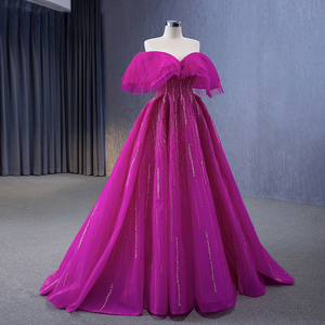 Robes de bal en tulle rose fuchsia miel, robes de soirée formelles, perles, Arabie Saoudite, robe trapèze, longueur au sol Rsm231112 - Product Image 6