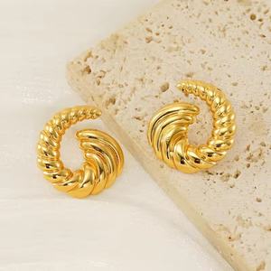 Women's Stainless Steel Earrings With 18K Gold Plating Trendy Spiral <b>Titanium</b> Steel Design Simple Personality Fashion Jewelry - Product Image 2